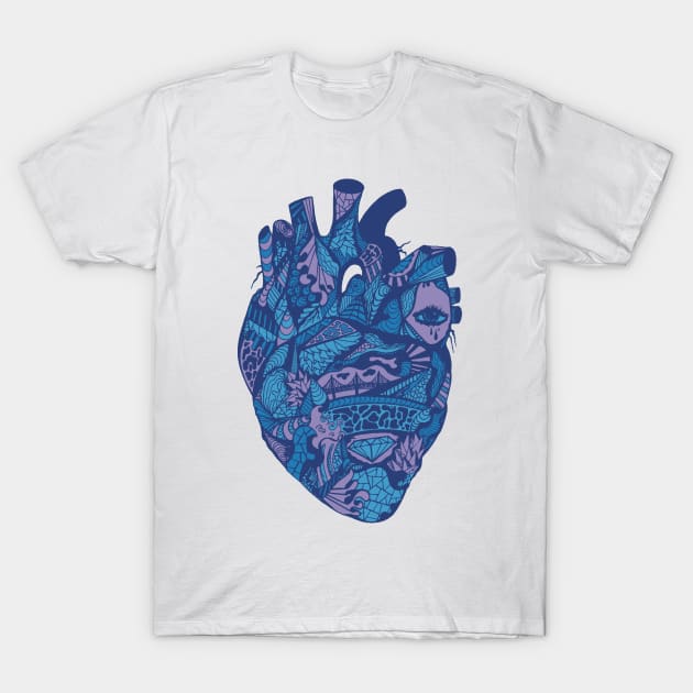 Mountain Blue Transparent Heart T-Shirt by kenallouis